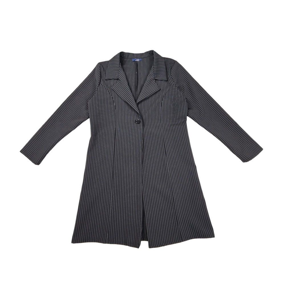 RAG Black Pinstripe Longline Blazer Single Button Jacket M Vintage Y2K 90s Alt
